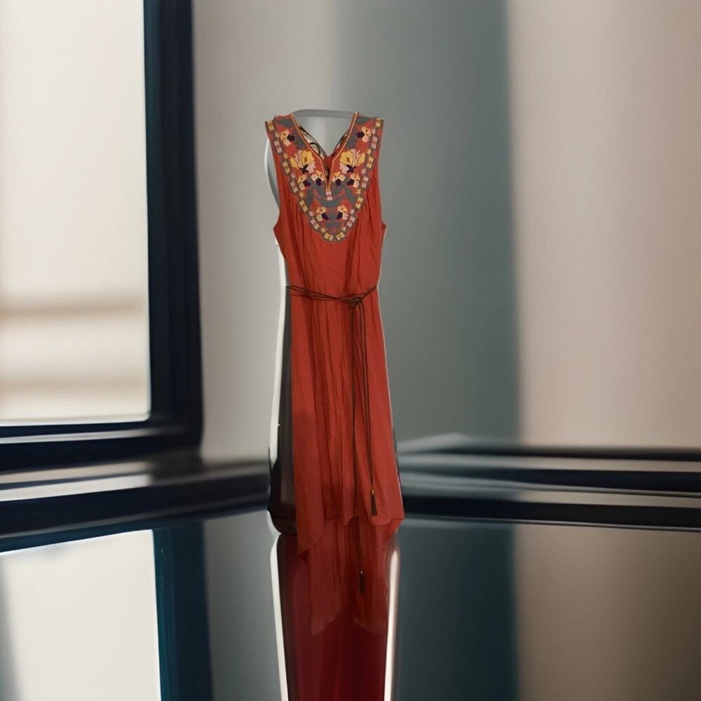 AUW (As You Wish) Multicolored Embroidered Bodice, Lined High Low Dress, Size 12